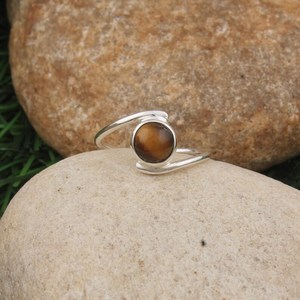 Sólido 925 plata esterlina plateada Natural amarillo Ojo de Tigre bisel ajuste 7mm anillo hecho a mano joyería fina de moda para mujeres - Product Image 1