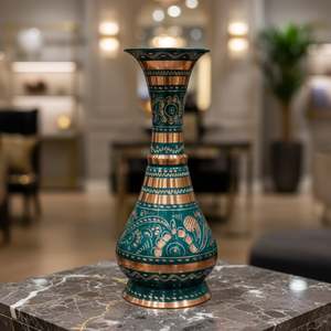 Handmade Bohemian Copper Erzincan Embroidered Vase Luxury Modern Aluminum <b>Tabletop</b> or Floor Home Decoration - Product Image 4