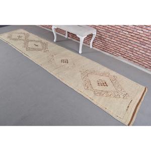 พรมเฮอร์กีวินเทจ ขนาด 0.2x12.2 ฟุต (7x371 ซม.) สีเบจลายตารางแบบตุรกี - Product Image 2