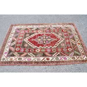 Tapis en Latex de Laine Turque Vintage 3.9 X 6.1ft Classique Rouge Brun Grande Surface Patchwork pour Adolescents Forme Rectangulaire Design Abstrait - Product Image 4