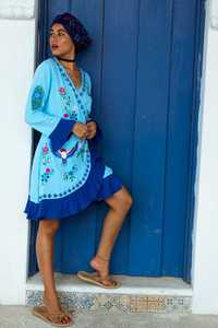 Maxi vestido bohemio tradicional para mujer con bordado a mano hasta la rodilla manga larga Relax Fit Tejido estilo dulce - Product Image 5