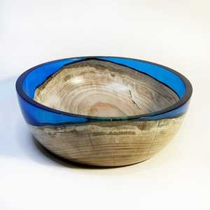 Recién llegado, Frutero de resina de madera de acacia, venta de tendencia superior para cuencos, artículos de cocina, tazón de madera de mango de estilo elegante en azul - Product Image 2