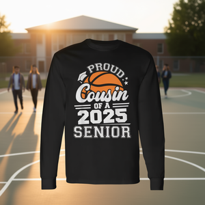 T-shirt à manches longues pour le cousin fier du diplômé de basket-ball senior 2025 – Vêtement promotionnel de la promotion 2025 - Product Image 3