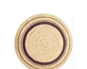 Modern Eco-Friendly Jute <b>Rug</b> Solid Color with <b>Black</b> Design Braided Round Antimicrobial Non-Slip Flat Pile Machine Made - Product Image 4