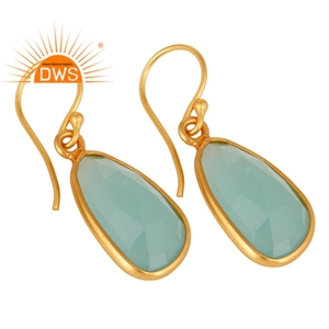 ต่างหูพลอยคาลซิโดนีธรรมชาติชุบทอง18K ทำจากเงินแท้ผลิตตามสั่ง - Product Image 2
