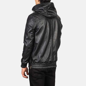 Kenton Men's Genuine <b>Sheepskin</b> Leather Pullover <b>Jacket</b> Black Hooded Casual Style Autumn XS Size Reversible Chain Decoration - Product Image 5