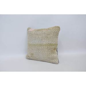 <b>Beige</b> Wool Kantha Patchwork Pillow 16x16 Inch Decorative <b>Cushion</b> Woven Embroidered Vintage Square Print Portable Bedding Pillow - Product Image 4