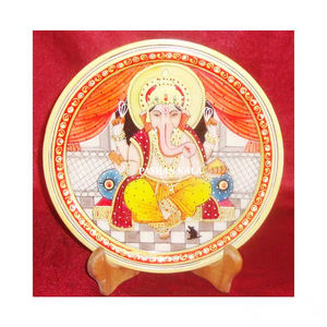 Avec Dieu Indien Ganesha Peinture Plaque de Marbre Pour Belle Décoration Pierre de Marbre Blanc Plaque Décorative Couleur Or - Product Image 1