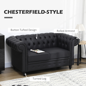 HOMCOM Sofá de 2 Plazas Estilo Chesterfield Sofá Clásico de Cuero PU de Madera con Cojín Extraíble 160x84x80cm Negro - Product Image 4