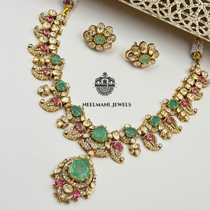 Green Pink Gemstone Ensemble Necklace Classic Gold-Plated White Rose Gold with Zircon Diamond Main Stones for Wedding Party Gift - Product Image 2