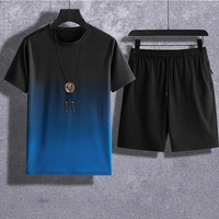 Personalizado para hombres 2025 nuevo Hong Kong viento gradiente verano fino suelto traje deportivo de secado rápido para hombres traje de dos piezas fresco
