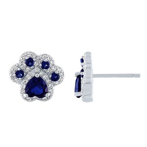 Beautiful <b>Heart</b> & Round Sterling <b>Silver</b> <b>Earrings</b> with Blue Sapphire & Diamond Gold-Plated <b>Heart</b> Shape <b>Studs</b> for Weddings - Product Image 1