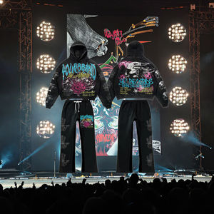 Ensemble sweat à capuche et pantalon flare surdimensionné imprimé graphique vintage délavé personnalisé OEM - Product Image 3