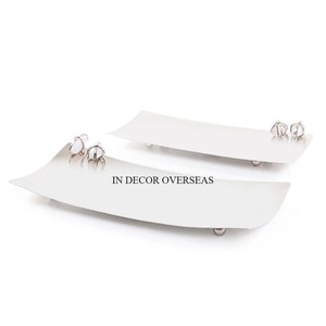 Lot de 2 plateaux de service en métal de haute qualité, avec revêtement en poudre de couleur blanche, de couleur bleue, design unique. - Product Image 2