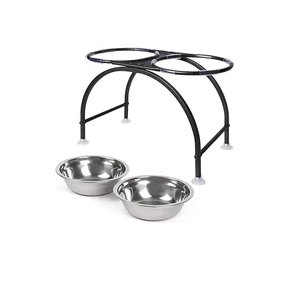 Support de bol pour chien en acier inoxydable pour animaux de compagnie Support de bol de nourriture pour mangeoire intérieure ronde Support de bol pour chien pliable en métal - Product Image 1