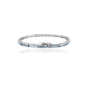 Beau bracelet de tennis élégant en argent Sterling 925 coupe carrée topaze bleue classique bijoux à maillons fins pour cadeaux de mariage - Product Image 2
