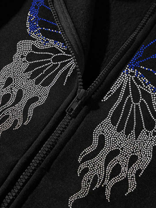 Sudadera con Capucha de Invierno para Hombre, Personalizada OEM, con Bordado 3D, Estampado de Pedrería, Nueva, Elegante, con Cremallera Completa, Térmica, 100% Algodón, Corte Holgado - Product Image 5