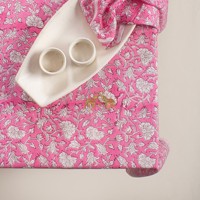Couverture de table florale rose imprimée à la main pour banquets, hôtel, style bohème, nappe en coton brodé, din réutilisable, vente en gros
