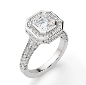 Conjunto de bisel Asscher Cut Halo Vintage Moissanite Ring Mujeres Anillo de plata esterlina Moissanite Nuevo diseño Anillo para mujeres - Product Image 2