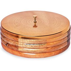 Lujoso mango de madera hecho único diseñador elegante forma redonda Chapati contenedor con diseño de hojas tapa superior esmaltada - Product Image 2