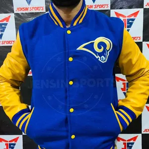 MÄNNER Varsity Rams Los Angeles Jacke Letterman Varsity Wolle Stickerei Leder ärmel Letterman Varsity Jacke High Street