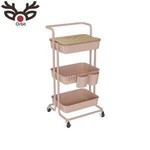 3-Tier Black PP Storage Cart MDF Top Panel Metal Frame Utility Trolley 3 <b>Buckets</b> 6 Hooks Modern Bathroom Kitchen Living Room - Product Image 4