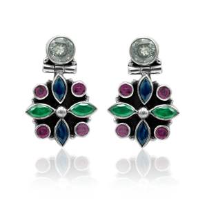 ต่างหูพลอยธรรมชาติหลากสีลายดอกไม้กระดุม925เงินสเตอร์ลิงพร้อมต่างหูหยดน้ำสีโรสโกลด์ E0612-GS เครื่องประดับโมเดล - Product Image 1