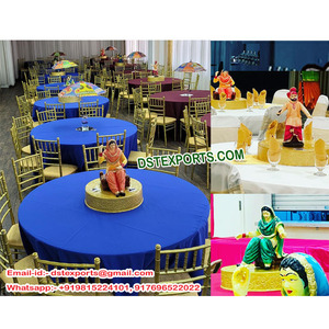 Statue décorative de table de mariage punjabi avec base, artisanat en fibre, statue de femme punjabi, nouvelle statue en FRP multicolore pour la décoration de table - Product Image 1