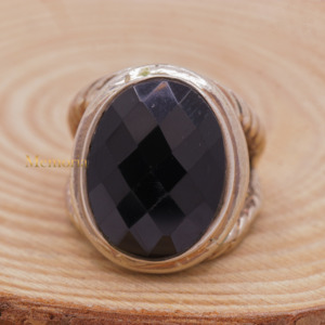 Forme ovale naturelle Onyx noir pierre précieuse 925 argent Sterling massif fait à la main femmes anneaux bijoux pour la vente en gros - Product Image 2