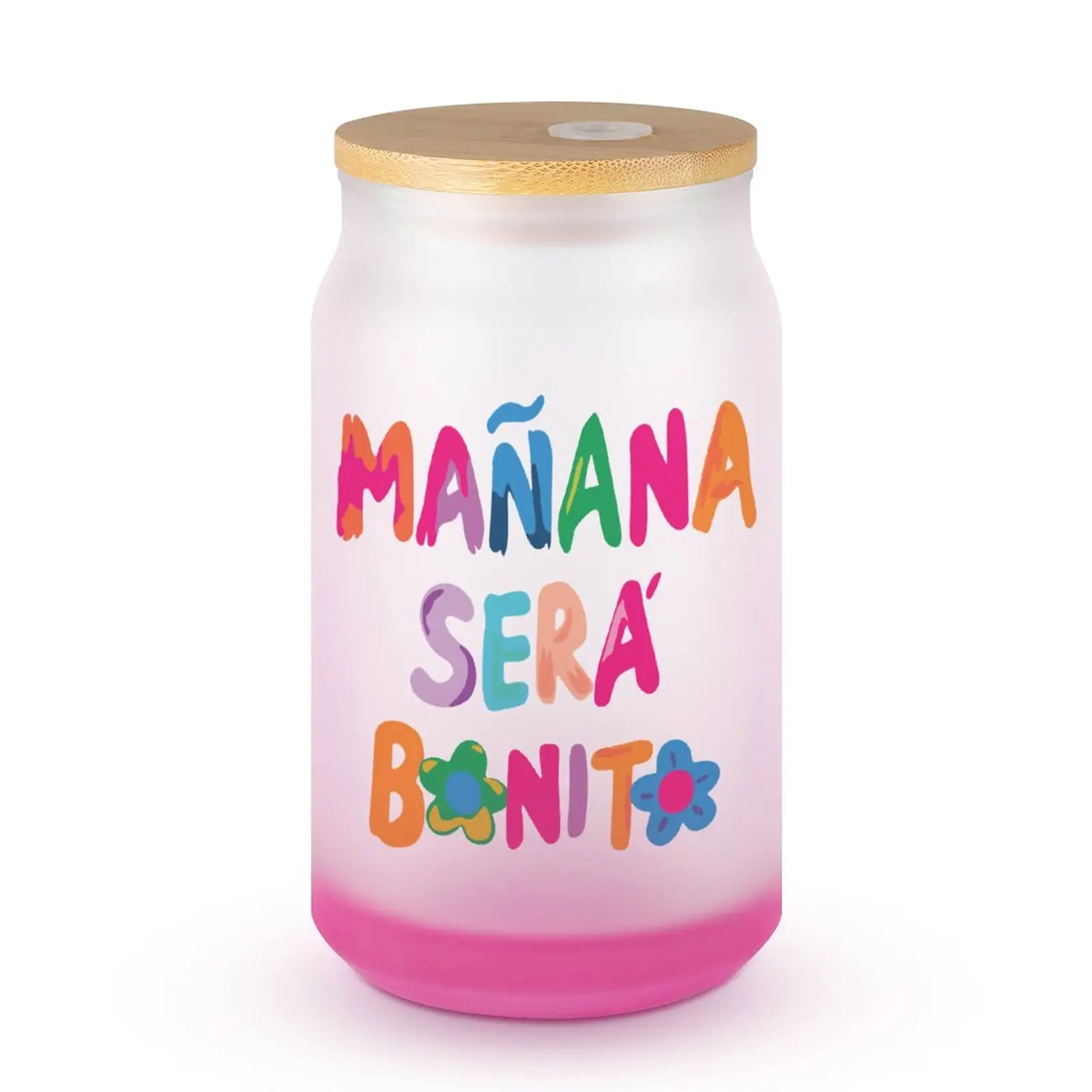 Regalo promozionale personalizzato Karol G Manana Sera Bonito gradient color bicchiere da caffè in vetro smerigliato con coperchio in bambù