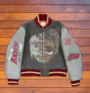 Veste universitaire en laine légère d'hiver mince pour hommes avec décoration de bouton avant fermeture à glissière brodée de logo personnalisé - Product Image 2