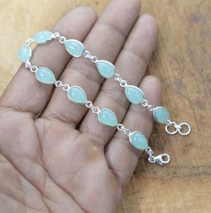 Boho Style 925 Sterling Silver Aqua Calcédoine Gemstone Bracelet Bijoux À La Main Bracelet En Argent Bijoux Pour Femmes Cadeau De Mariage - Product Image 2