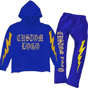 Sudadera con capucha de peso pesado para hombre, con logo bordado personalizado OEM, efecto desgastado, lavado ácido, estilo chándal con pantalón acampanado - Product Image 4