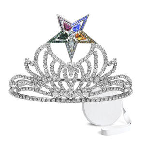 Couronne maçonnique en argent pour Grand Maître de la Franc-Maçonnerie O.E.S, décorée de strass, réglable avec un ensemble ultra - Product Image 1