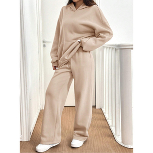 Ensemble de survêtement 2 pièces pour femme en satin d'hiver avec logo personnalisé, sweat-shirt et pantalon de survêtement, uni, longueur intégrale, respirant, écologique - Product Image 6