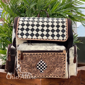 Mochilas de viaje multifuncionales de piel de vaca auténtica a la moda al por mayor de cuero de negocios de estilo occidental a cuadros nuevo - Product Image 1