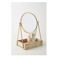 Miroir de bureau de table design de luxe avec base en marbre Miroir de maquillage rond doré réglable pour hôtel d'occasion