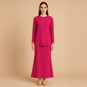 ชุดกระโปรงมุสลิมแบบดั้งเดิมเสื้อคอกลมแขนยาวพอดีตัวผ้าดีไซน์ลายดอกไม้ระบายอากาศได้ดีขนาดพิเศษสำหรับงานแต่งงาน - Product Image 5