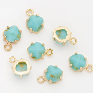 Plata de Ley 925 Christian Rhombus Chrysoprase Gemstone Prong Setting Charm Pendant-Chapado en oro Charms Jewelry - Product Image 1