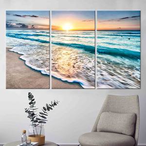 ศิลปะบนผืนผ้าใบพิมพ์ลายทิวทัศน์ทะเลยามพระอาทิตย์ตกดินสำหรับการตกแต่งห้องนั่งเล่นอย่างหรูหรา,3P:ห่อหุ้มอย่างดี - Product Image 1