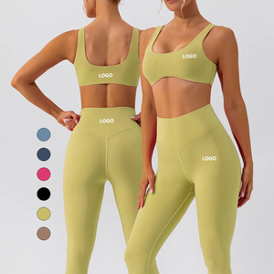Conjuntos de fitness para gimnasio con logotipo personalizado para mujer Sujetador deportivo sin costuras de 2 piezas Legging Traje de yoga Patrón impreso Cintura elástica - Product Image 6