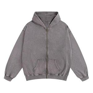 Regular Fit Men's Zipper Acid Wash Winter Hoodie 100% Cotton Wholesale Bulk Custom Logo OEM Streetwear <b>Dropshipping</b> Ready Fast - Product Image 4