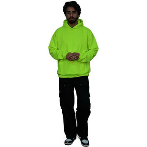 Sweat-shirt à capuche oversize personnalisé pour homme, vert néon, en molleton de coton épais, style streetwear, vert lime, vente en gros - Product Image 5