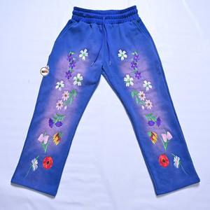 Pantalon évasé à la mode Joggers pantalons de survêtement lavé brodé Design imprimé coupe confortable pantalon baggy Look à la mode vêtements de sport - Product Image 1