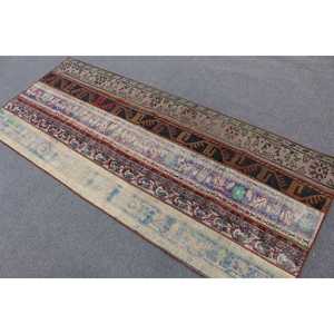 Turkish Vintage Accent Rug 3.1x7.4 ft, <b>Brown</b> <b>Wool</b> Rug - Product Image 3