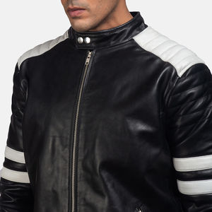 Motorbike Leather <b>Jacket</b> <b>for</b> <b>Men</b> With <b>White</b> Strips Customized Sheep Leather <b>Jacket</b> <b>for</b> <b>Men</b> Quilted Leather <b>Jacket</b> - Product Image 2