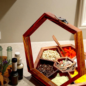 Boîte à épices en bois 7 compartiments Rangement Fait main Écologique Meubles de cuisine en bois Outils de cuisine en bois & Organisateur Décoration de cuisine - Product Image 4