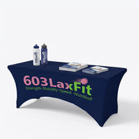 Housse de table extensible en polyester pour salon professionnel, nappe pliante personnalisée avec logo imprimé et texte commercial pour exposition de mariage