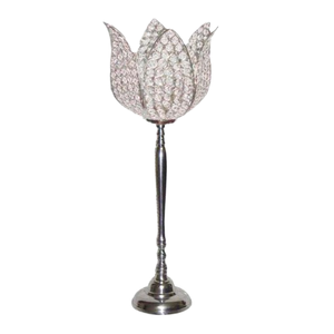 Centre de table plaqué argent de luxe chaud bougeoir pour la décoration de mariage bol de fleurs fait main perlé en cristal à vendre - Product Image 1