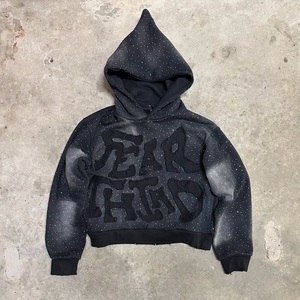 2025 nueva gota hombro liso recortado Sudadera con capucha moda desgastado ácido lavado de talla grande sudaderas con capucha y sudaderas para hombres de gran tamaño - Product Image 6